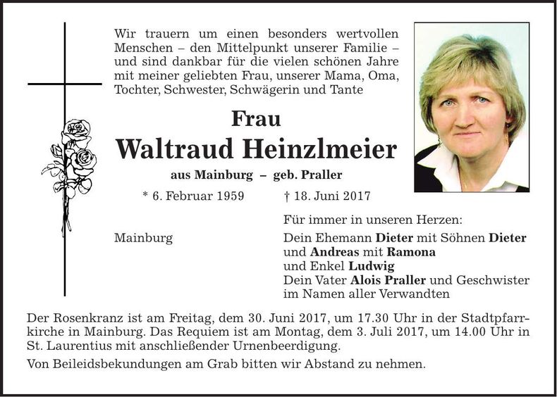 Traueranzeige Waltraud Heinzlmeier