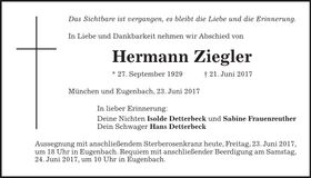 Traueranzeige Hermann Ziegler