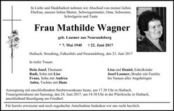 Traueranzeige Mathilde Wagner