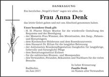 Traueranzeige Anna Denk
