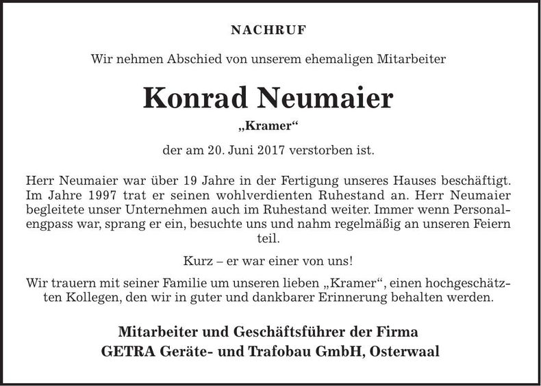 Traueranzeige Konrad Neumaier