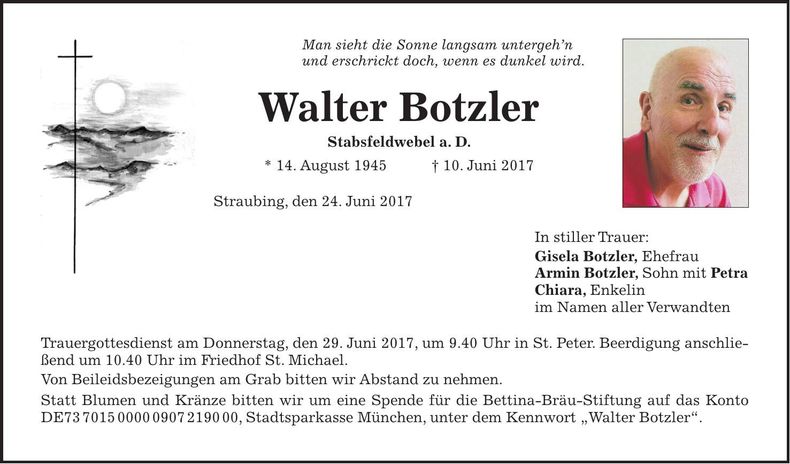 Traueranzeige Walter Botzler