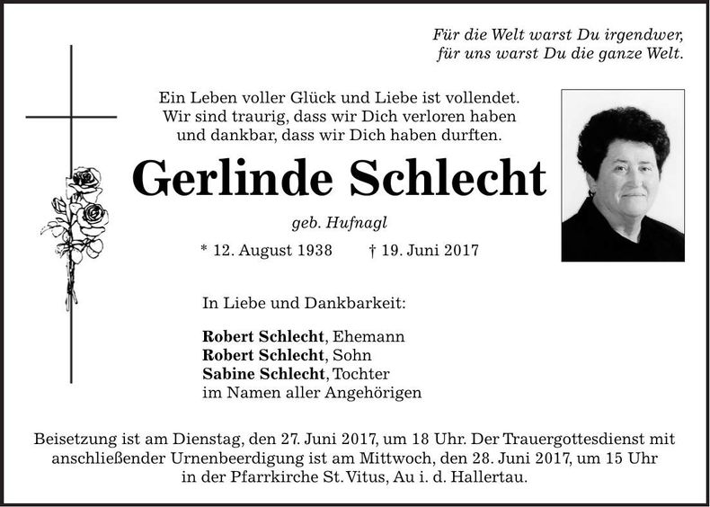 Traueranzeige Gerlinde Schlecht