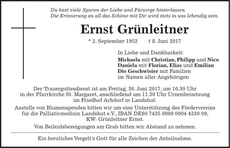 Traueranzeige Ernst Grünleitner