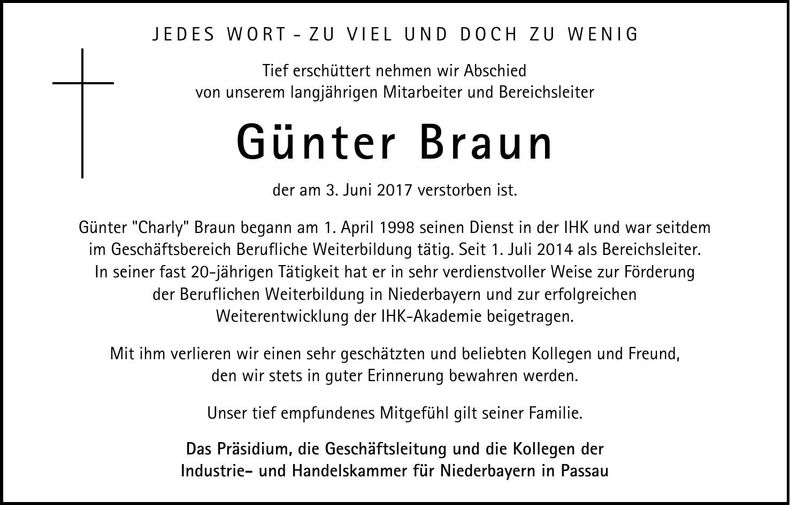 Traueranzeige Günter Braun