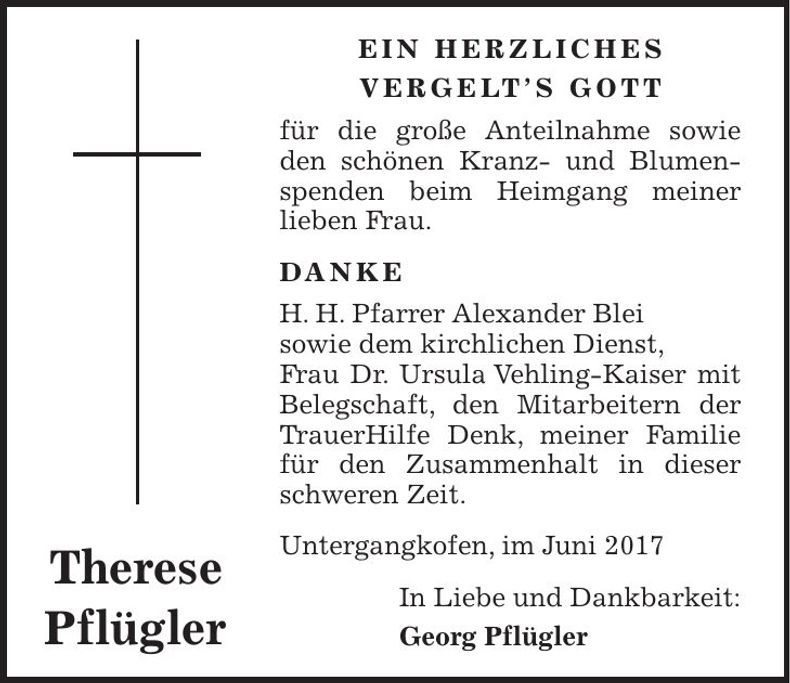 Traueranzeige Therese Pflügler