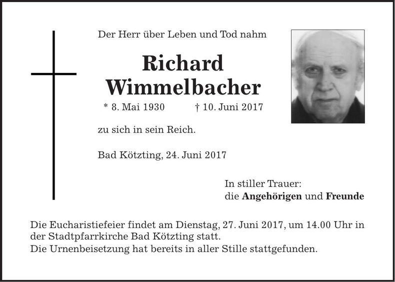 Traueranzeige Richard Wimmelbacher