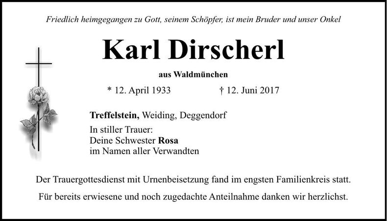 Traueranzeige Karl Dirscherl
