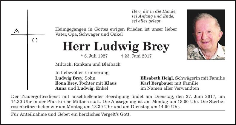 Traueranzeige Ludwig Brey