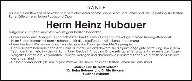 Traueranzeige Heinz Hubauer