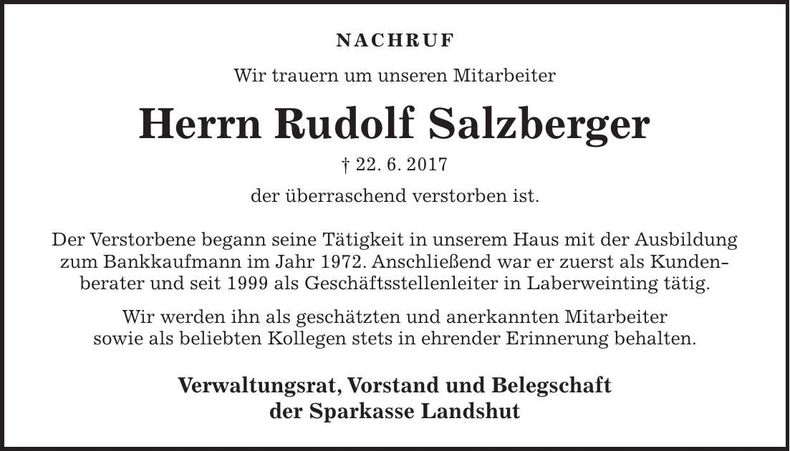 Traueranzeige Rudolf Salzberger