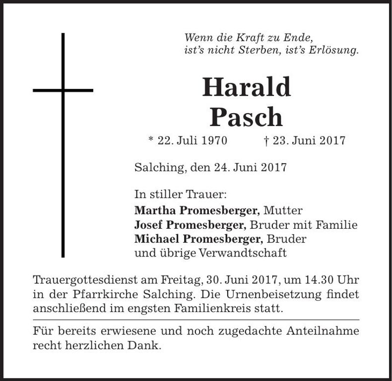 Traueranzeige Harald Pasch