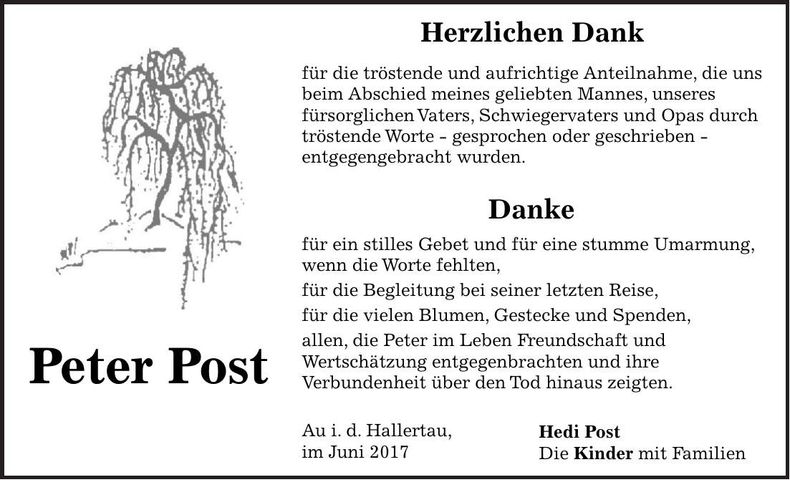 Traueranzeige Peter Post