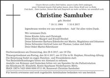 Traueranzeige Christine Samhuber