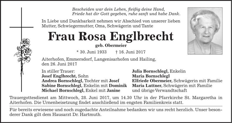 Traueranzeige Rosa Englbrecht