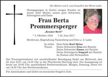 Traueranzeige Berta Prommersperger