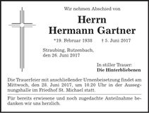Traueranzeige Hermann Gartner