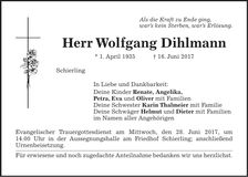 Traueranzeige Wolfgang Dihlmann