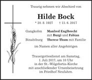 Traueranzeige Hilde Bock