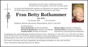Traueranzeige Betty Rothammer