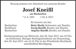 Traueranzeige Josef Kneißl