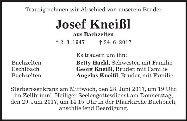 Traueranzeige Josef Kneißl