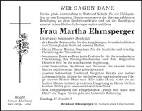 Traueranzeige Martha Ehrnsperger