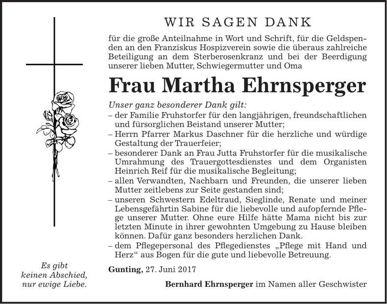 Traueranzeige Martha Ehrnsperger
