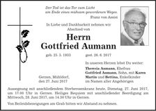 Traueranzeige Gottfried Aumann