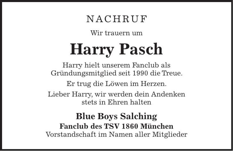 Traueranzeige Harry Pasch