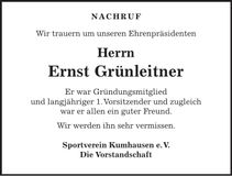 Traueranzeige Ernst Grünleitner