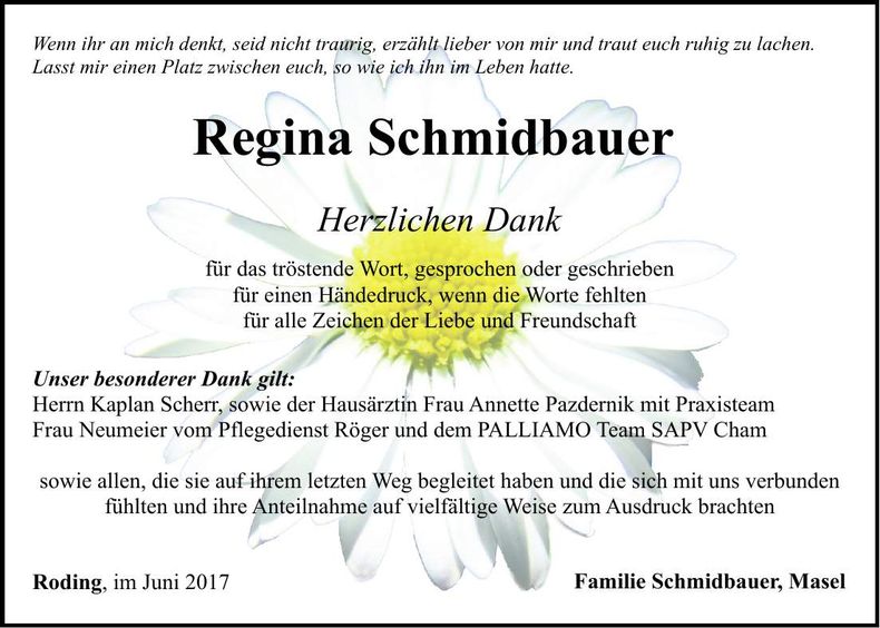 Traueranzeige Regina Schmidbauer