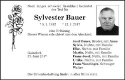 Traueranzeige Sylvester Bauer