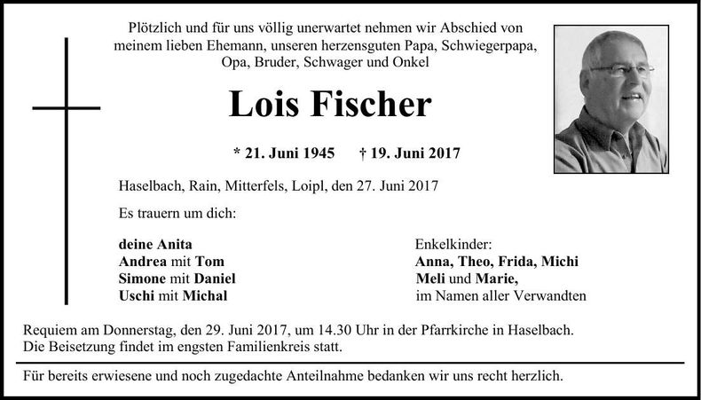 Traueranzeige Lois Fischer