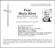Traueranzeige Maria Klein