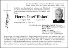 Traueranzeige Josef Haberl