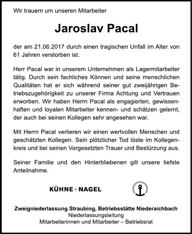 Traueranzeige Jaroslav Pacal