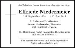 Traueranzeige Elfriede Niedermeier