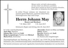 Traueranzeige Johann May