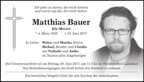 Traueranzeige Matthias Bauer