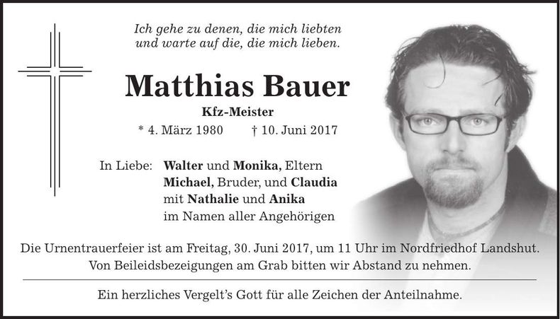 Traueranzeige Matthias Bauer