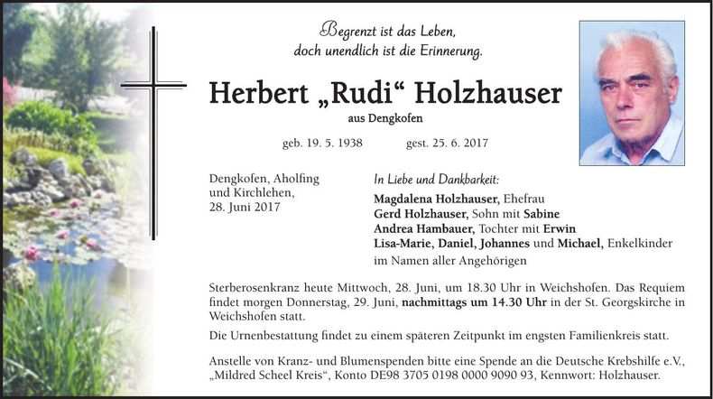Traueranzeige Herbert "Rudi" Holzhauser
