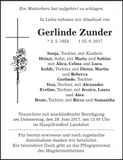 Traueranzeige Gerlinde Zunder