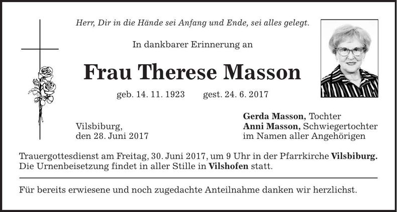 Traueranzeige Therese Masson