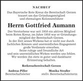 Traueranzeige Gottfried Aumann