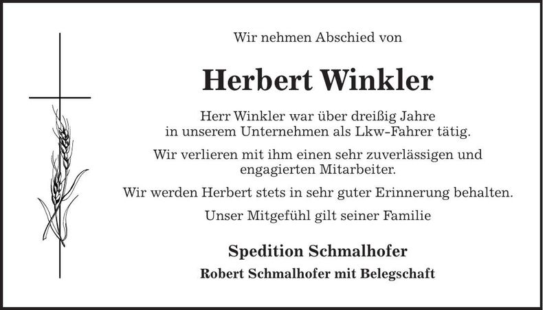 Traueranzeige Herbert Winkler