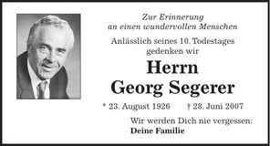 Traueranzeige Georg Segerer
