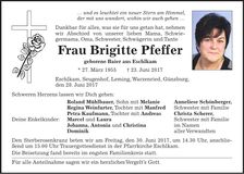 Traueranzeige Brigitte Pfeffer