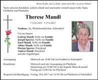 Traueranzeige Therese Mandl