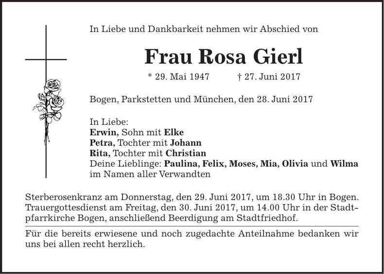 Traueranzeige Rosa Gierl